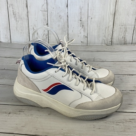 Keds K-89 White Chunky Leather Sneaker with Red&White Wave Accent - Picture 2 of 11